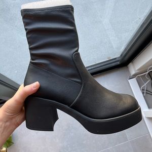 Black chunky heel booties